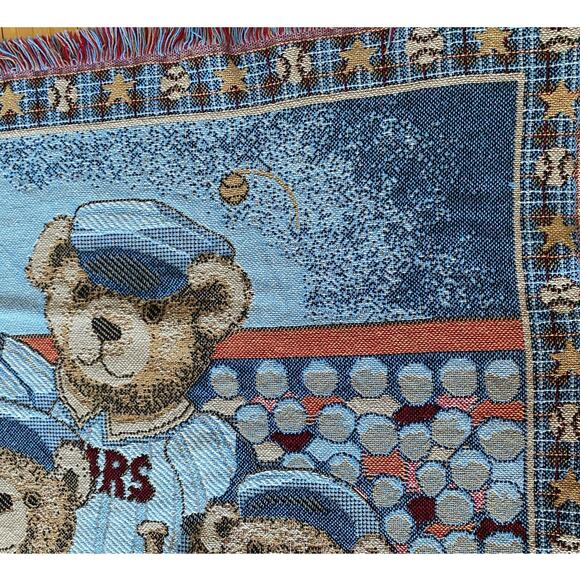 Goodwin Weavers Cotton Throw Afghan Fringe Bears Baseball Woven USA - Picture 2 of 7